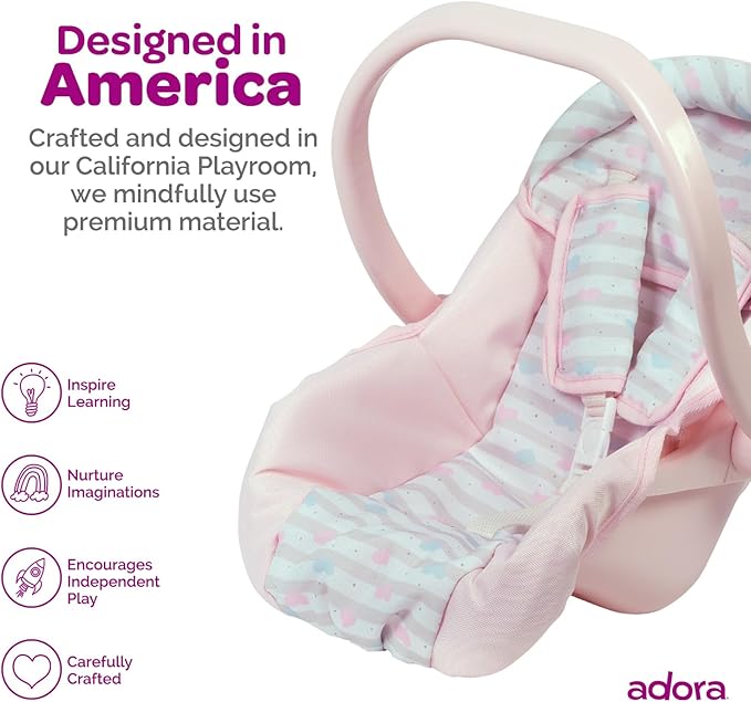 Adora Baby Doll Car Seat Carrier with Removable Seat Cover - Machine Washable, Fits Most Dolls & Plush Animals Up To 20” 2+ -