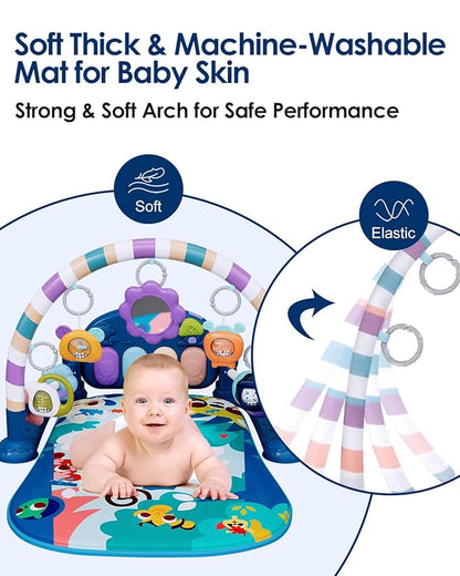 dearlomum Baby Play Mat Baby Gym,Funny Play Piano Tummy Time Baby Activity Mat with 5 Infant Sensory Baby Toys 0 to 3 6 9 12