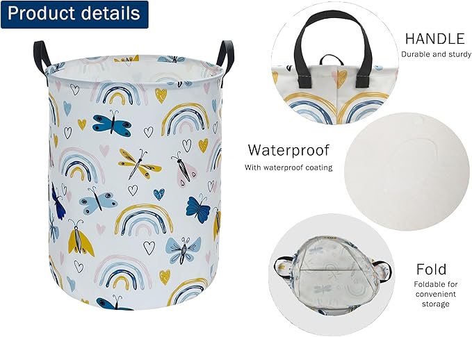 Round Rainbow Pattern Laundry Hamper Storage Basket Organizer Hamper Storage