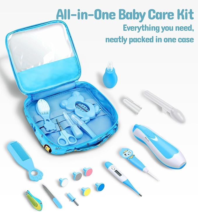 Baby Healthcare and Grooming Kit, Electric Safety Nail Trimmer Baby Nursery Kit, Newborn Care Kits with Hair Brush Comb for Newborn Infant Toddlers Baby Boys Girls Kids, Baby Shower Gifts