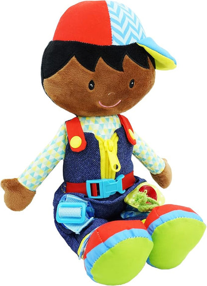 June Garden 15.5" Dressy Friends Isaiah - Educational Stuffed Plush Doll for Kids and Toddlers 2 Years and Up