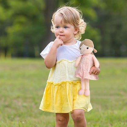Linzy Toys, Soft Plush Light Pink Blue Emily Rag Doll for Girl 15" My (89835)
