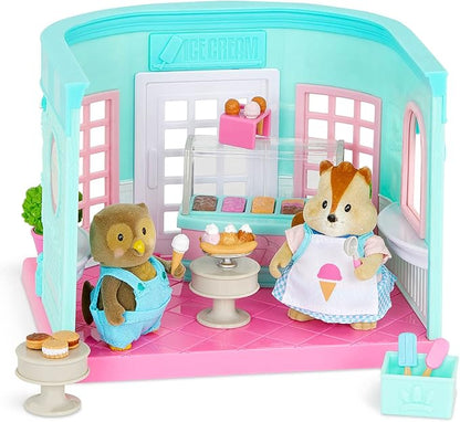 Li’l Woodzeez – Scoops & Sprinkles Ice Cream Shop 21Pcs Dollhouse 2 Posable 1 Storybook 3+