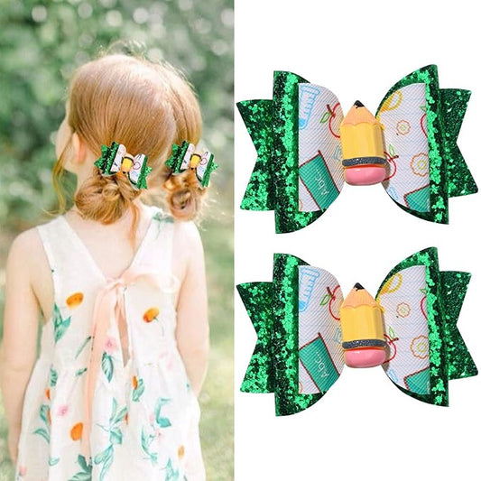 Back to School Hair Bow Clips Yellow Pencil Bow Clip Accessories2Pcs(Yellow)