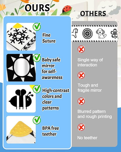 Newborn Toys, High Contrast Baby Books with Teether 0-6-12 Months
