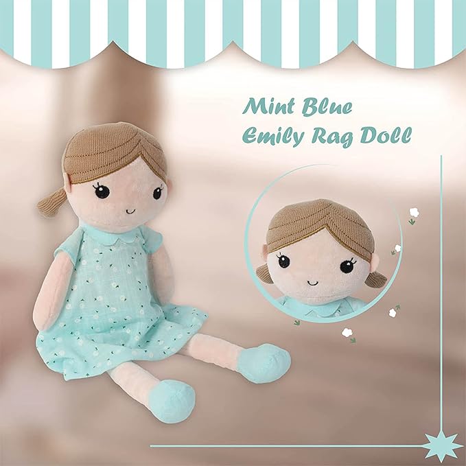 Linzy Toys, Soft Plush Mint Blue Emily Rag Doll 15"