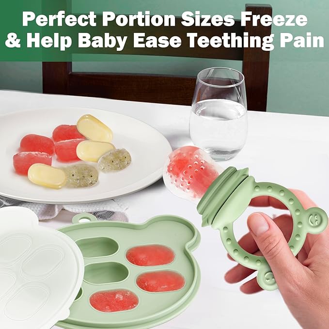 JEXFUN Silicone Baby Fruit Food Feeder Pacifier & Breastmilk Popsicle Freezer Molds for Cooling Relief, Silicone Feeder to Safely Introduce New Foods 4 Month+