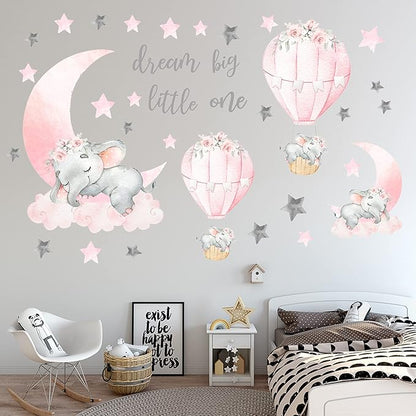 Dream Big Little One Elephant Wall Stickers, Pink Moon Hot