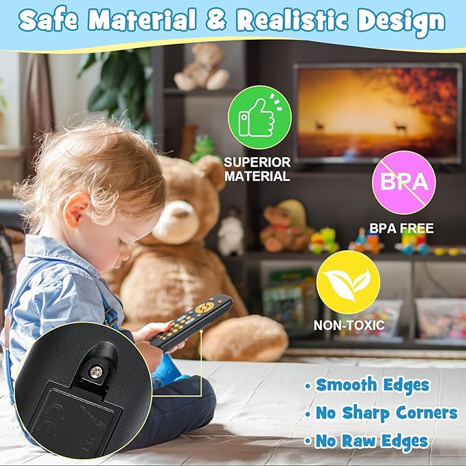 Baby TV Remote Control Toy with Sound and Light, Music Toys for Baby 6-24 Months 3 Language 6 12 18 Month