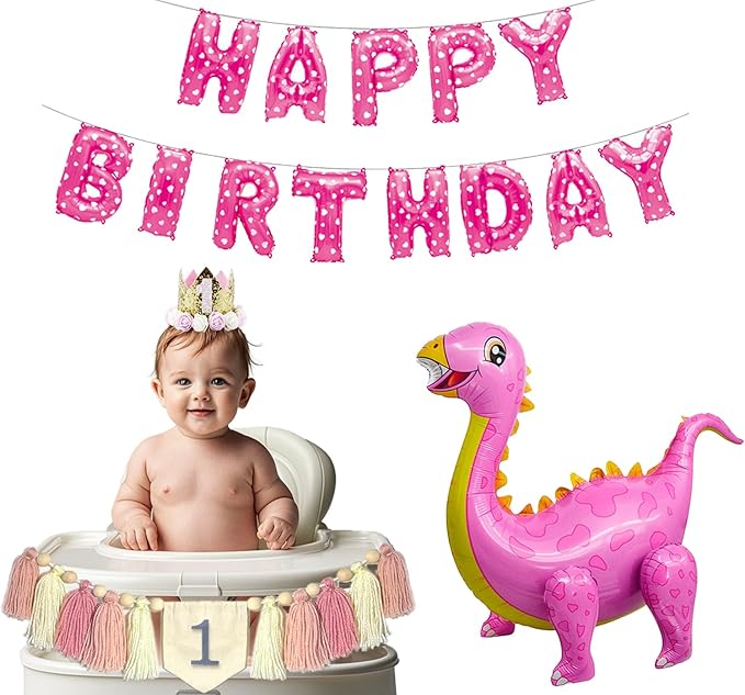 High Chair Banner 1-3st Birthday Decorations Girl- Wood Bead Tassel Garland, Princess Crowns Hat for Baby