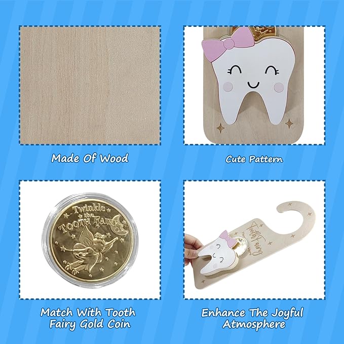 Tooth Fairy Door Hanger, Wooden Tooth Fairy Holder with Tooth
