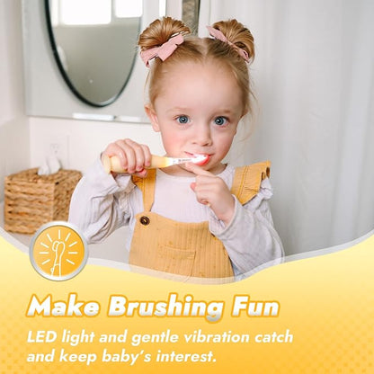 Papablic Toddler Sonic Electric Toothbrush for Ages 1-3 Years, Baby Electric Toothbrush with Cute Rabbit Cover and Smart LED Timer, 2 Brush Heads (Bunny)