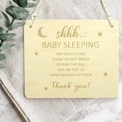 Baby Sleeping Sign for Front Door, Do Not Knock or Ring the Bell Sign