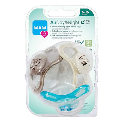 MAM Air Night & Day Baby Pacifier, for Sensitive Skin 3 Pack, 6-16 Months,