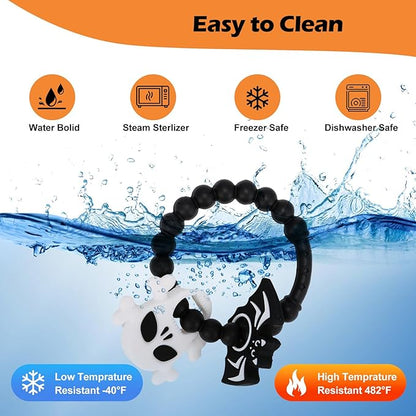 Halloween Baby Teething Ring Toys ??Skull & Bat Silicone Teethers for Newborns, Infants & Toddlers