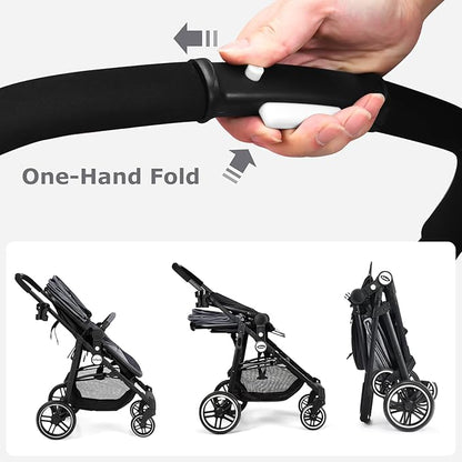INFANS 2 in 1 Baby Stroller, High Landscape Infant Stroller & Reversible Bassinet Pram, Foldable Pushchair with Adjustable Canopy, Cup Holder, Storage Basket, Suspension Wheels (Grey)