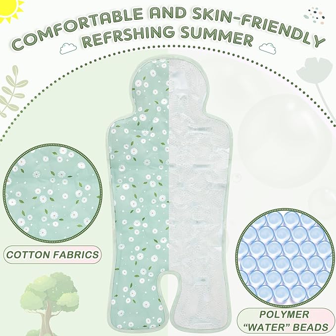 Pinkunn 2 Pcs Gel Car Seat Cooling Pad for Baby Summer Breathable Ice Cushion Multifunctional Ice Stroller Cooler Mat for Stroller Baby Dining Chair Child Safety Seat(Mixed Color,Floral)