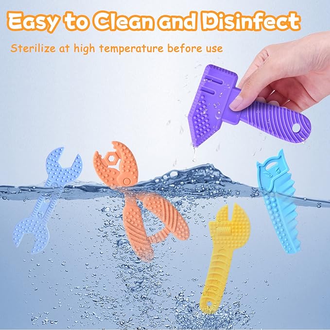 Baby Teething Toys for 0-6 / 6-12 Months - Molar Teether Chew Toys Set BPA Free Silicone, Soft Textures 5-Pack