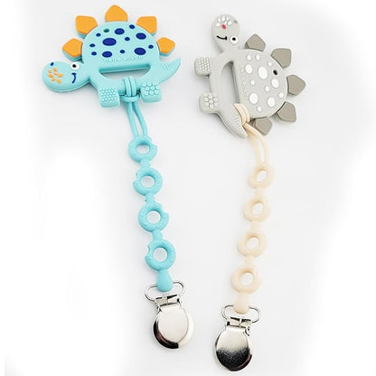 Dinosaur Teething Toys Teethers with Pacifier Clip for Infant Baby Newborn Babies 3-6-12 Months BPA Free 6 to 12 Months & Up- Baby Teether, Baby Gift