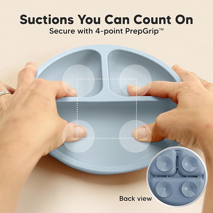 KeaBabies Suction Plates for Baby, Toddler - 3-Pack 100% Silicone Toddler Plates, Divided Baby Plates with Suction, Silicone Plates for Baby, Kids, BPA-Free, Microwave, Dishwasher Safe (Alps)