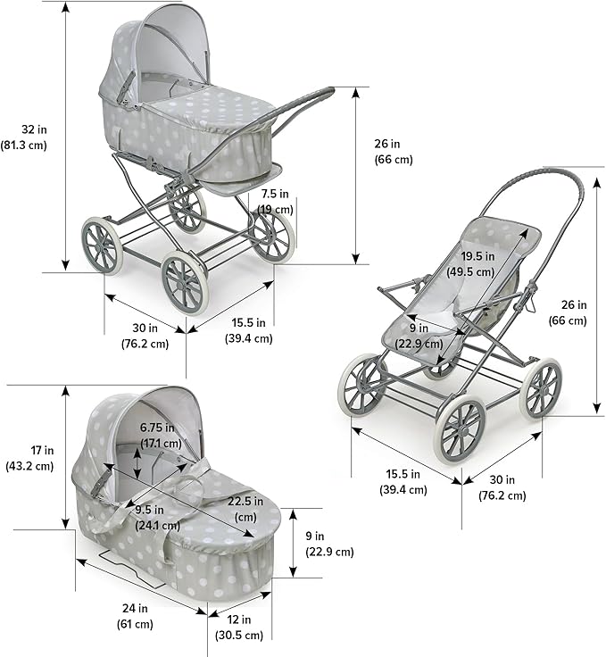 Badger Basket Toy Doll Just Like Mommy 3-in-1 Doll Pram 22 inch