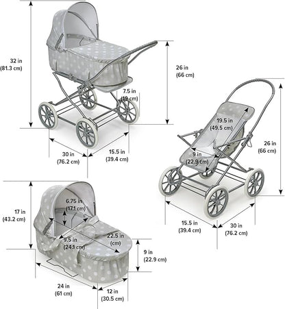 Badger Basket Toy Doll Just Like Mommy 3-in-1 Doll Pram 22 inch