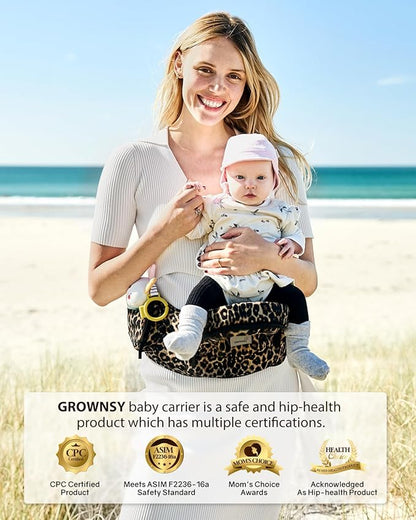 GROWNSY Baby Hip Carrier with Seat, Supportive Hip Side Seat Carrier for Baby Child Toddler(8-50lbs), Large Capacity Pockets, Adjustable Waistband, Leopard