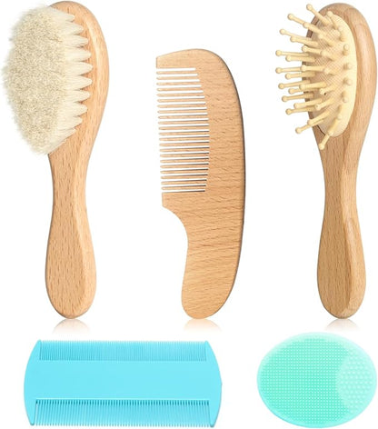Goat Baby Hair Brush Set, Wooden Comb Massage Scalp Comb