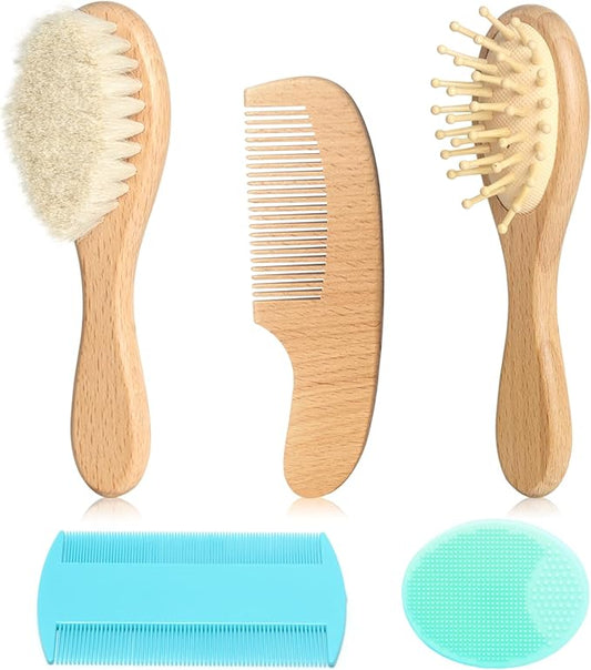 Goat Baby Hair Brush Set, Wooden Comb Massage Scalp Comb