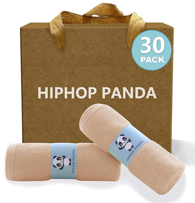 HIPHOP PANDA Baby Washcloths, Rayon Made from Bamboo - 2 Layer Ultra Soft Absorbent Newborn Bath Face Towel 30 Pack