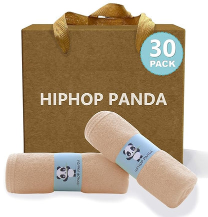 HIPHOP PANDA Baby Washcloths, Rayon Made from Bamboo - 2 Layer Ultra Soft Absorbent Newborn Bath Face Towel 30 Pack