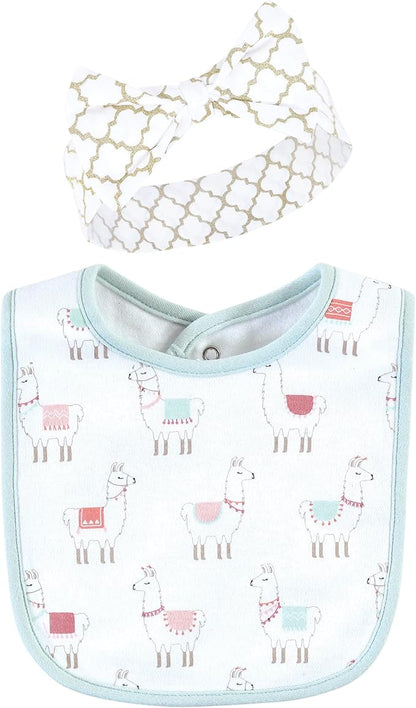 Hudson Baby Unisex BabyCotton Bib and Headband or Caps Set