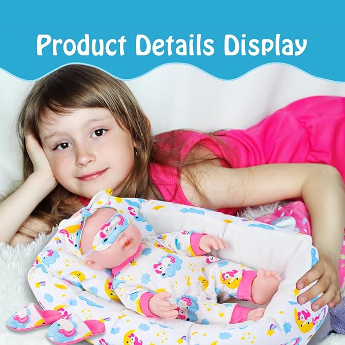 12 Inch Baby Doll With Soft Crib Bassinet Bed,Sleep Time 3+ Kids