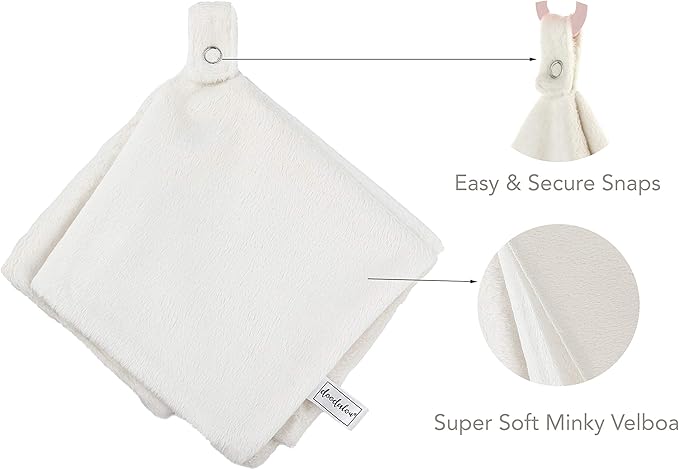 Ultra Soft Cotton Minky Velboa Baby Blanket with Snap Closure for Pacifier or Teether, Machine Washable 12 inch 12 inch