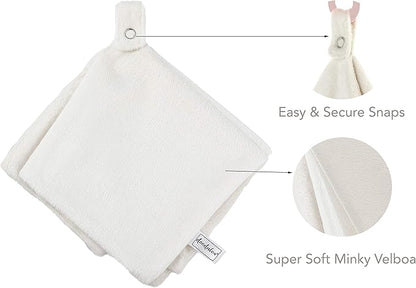 Ultra Soft Cotton Minky Velboa Baby Blanket with Snap Closure for Pacifier or Teether, Machine Washable 12 inch 12 inch