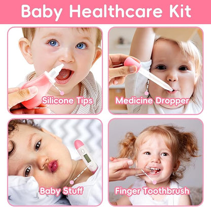 Baby Grooming Kit, Infant Safety Care Set with Baby Nose Aspirator，Baby Hair Brush Comb Nail Clipper Nasal Aspirator,Baby Essentials Kit for Newborn Girls Boys (17 Pc Pink Kit)