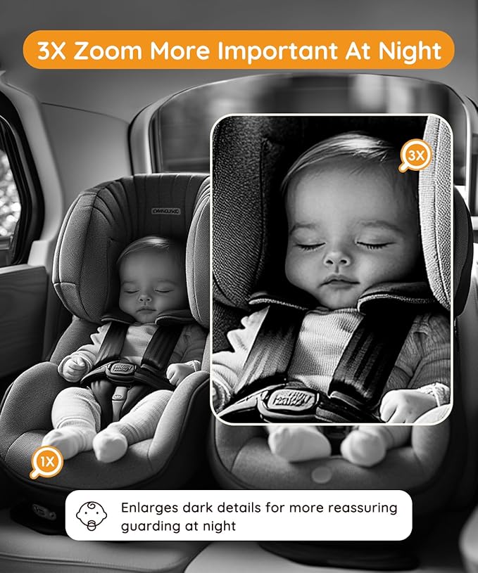 Baby Car Camera Plug-Play, 4.5" 1080P HD Crystal Clear View Baby Car Mirror Camera with 3X Zoom, IR-Cut Night Vision, Flexible 360 Rotation Adjustable Function