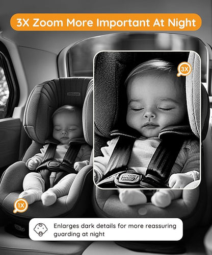 Baby Car Camera Plug-Play, 4.5" 1080P HD Crystal Clear View Baby Car Mirror Camera with 3X Zoom, IR-Cut Night Vision, Flexible 360 Rotation Adjustable Function