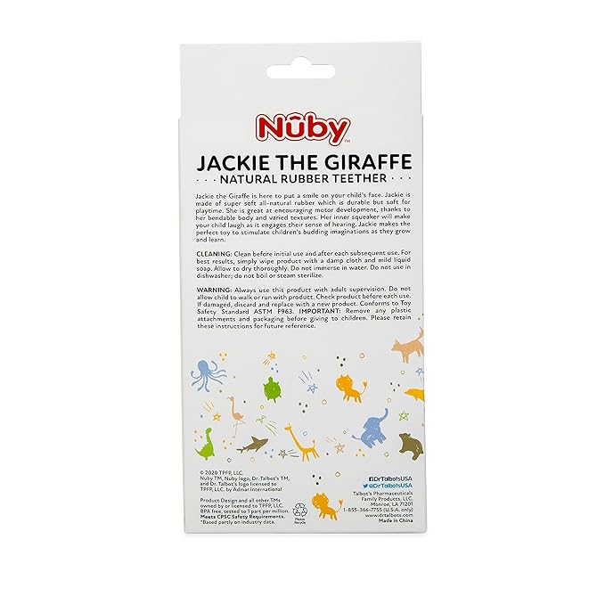 Nuby Jackie The Giraffe Natural Rubber Baby Teether - 3+ Months