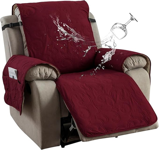 100% Waterproof Recliner Chair Cover, Recliner Chair Covers for Reclining Chair, Non-Slip Fabric Recliner Couch Cover for Living Room, for Pets Kids Protector, Washable (Wine Red, 23"Recliner Chair)