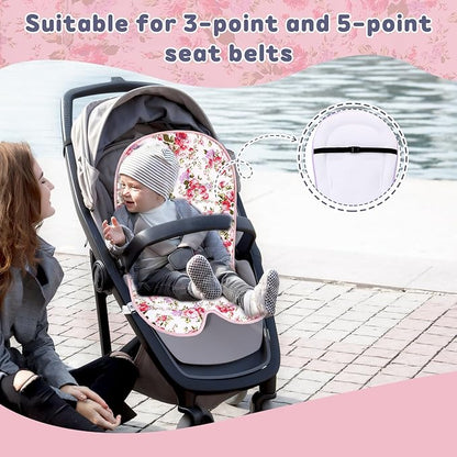 Baby Carriage Cushion, Universal Breathable Car Seat Insert Cushion, 3D Air Mesh Baby Seat Pad Liner for CarSeat, Buggy, High Chair (Flower)
