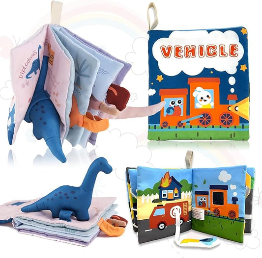 Richgv Baby Books Toys 6-12 Months, 2 Packs Interactive 3D Baby Cloth Books