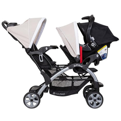 Baby Trend Infant and Toddler Double Stroller & 2 Car Seat Combo, 3 Pc Set, Khaki - Portable and Lightweight Stroller Duo and Car Seat Travel System Tandem