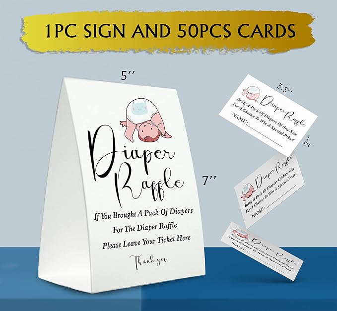 Diaper Raffle Sign,Diaper Raffle Baby Shower Game Kit (1 Standing Sign + 50 Guessing Cards) Diapers-XN23