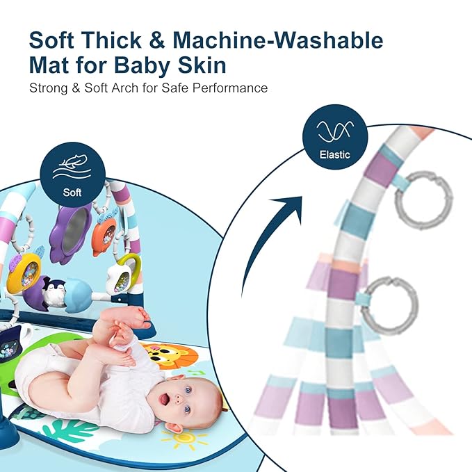 dearlomum Baby Play Mat Baby Gym,Funny Play Piano Tummy Time Baby Activity Mat with 5 Infant Sensory Baby Toys 0 to 3 6 9 12