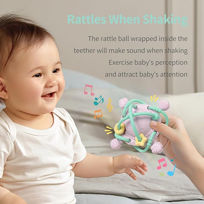 Baby Teething Toy - Teether Ball with Rattle
