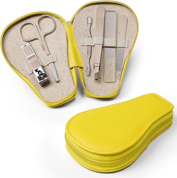 haakaa Baby Nail Clippers, 6-in-1 Baby Nail Care Kit with PU Storage Case, Nail Scissor, Cuticle Pusher, 2 Nail Files, Nail Clipper & Tweezer, Baby Manicure Set for Babies, Yellow