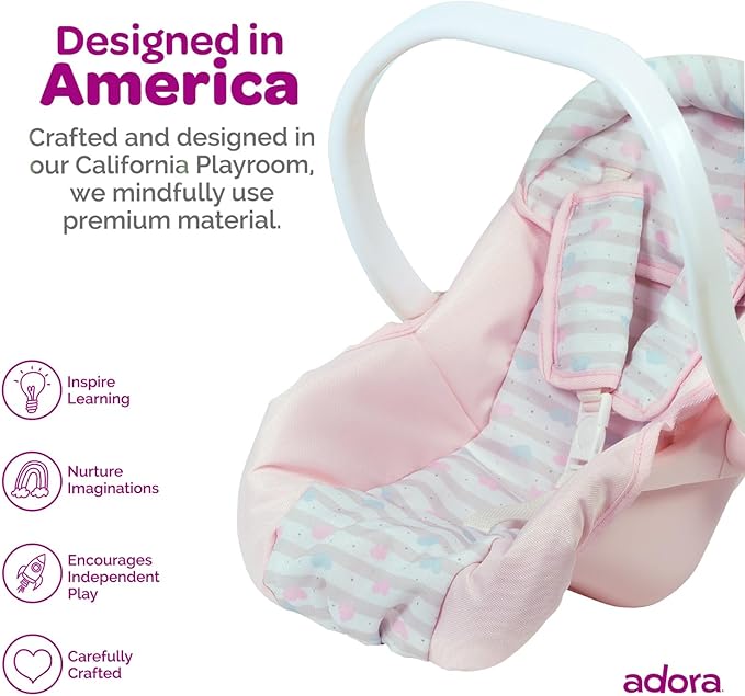 Adora Creative Pastel Pink Doll Car Seat Carrier -Removable Cover, Machine Washable 20 for 2 and