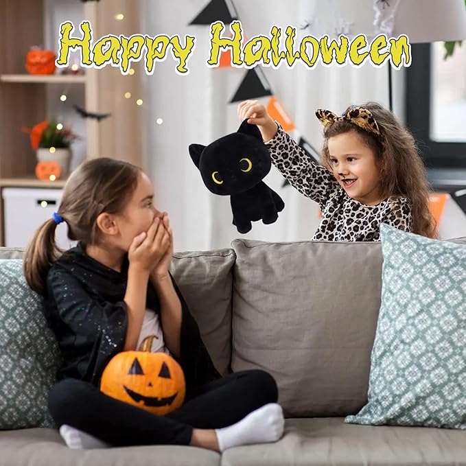 Black Cat Plush Toy, Cute Black Cat Stuffed Animals Kawaii Black Cat Plushie Doll