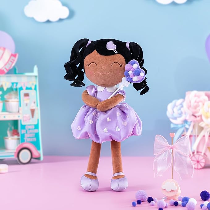Gloveleya Baby Doll Gifts Plush Curly Girl Toys with Love 16" Purple